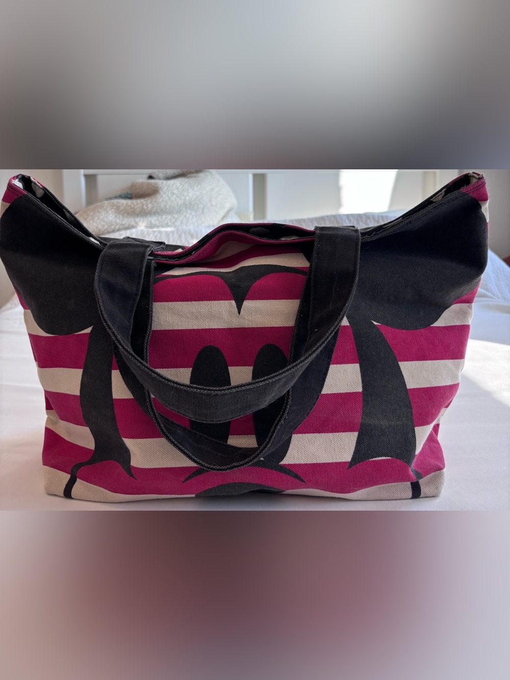 Disney Store | Red and White Striped Canvas Tote Bag with Black Graphic